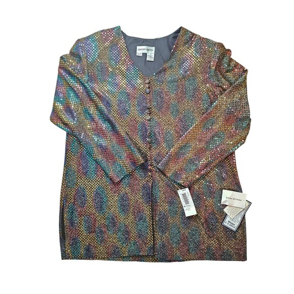 NWT VTG Dressy Betsy Metallic Rainbow Sequins Womens Blouse XL Buttons Lined - Picture 1 of 8